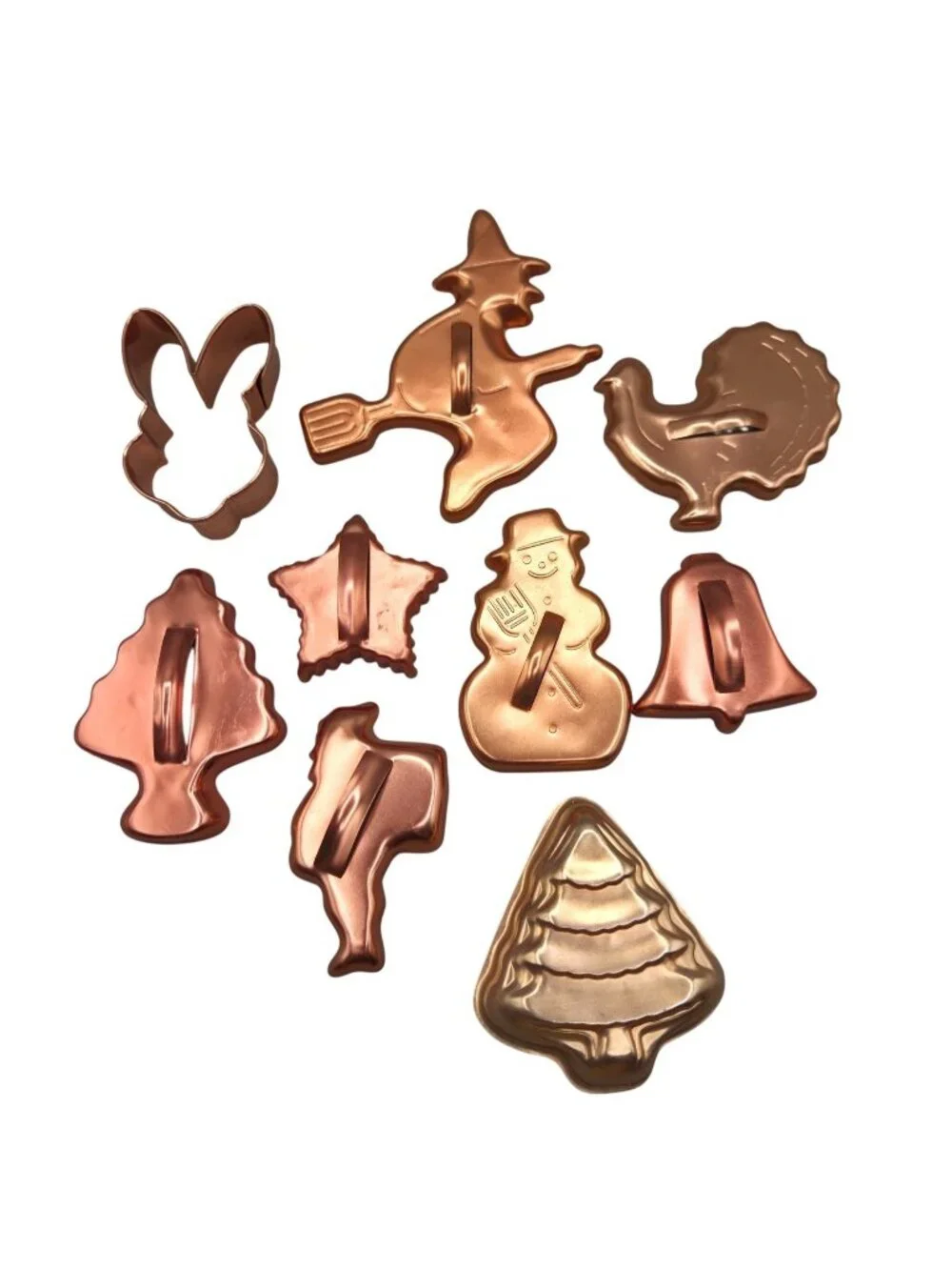 Set Of 9 Copper Cookie Cutters With Handles Christmas & Seasonal Shapes